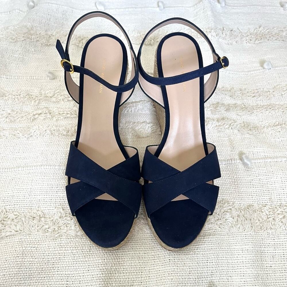 NWT Stuart Weitzman Rosemarie Leather Platform Espadrille Wedge Sandals sz 11.5 - Picture 3 of 10